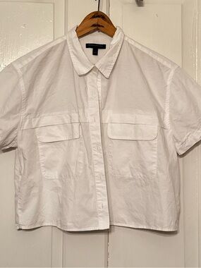 Banana Republic White Short-Sleeve Cropped Button-Front Utility Shirt